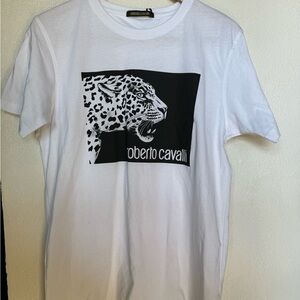 Roberto Cavalli White and Black Leopard Tee
